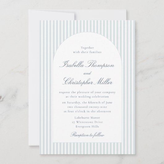 Faire-part de mariage à rayures bleu clair et arch (Devant)