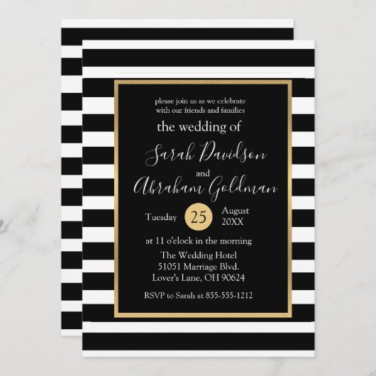 Faire-part de mariage à rayures noir et blanc (Devant / Derrière)