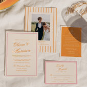 Faire-part de mariage à rayures rose orange