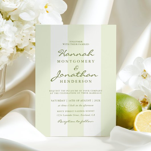 Faire-part de mariage à rayures vert olive