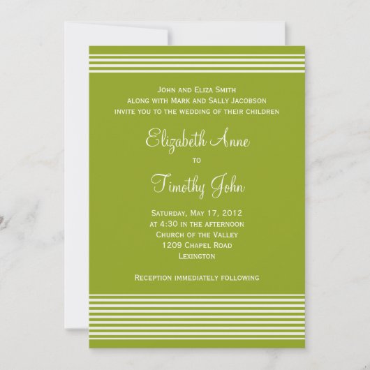 Faire-part de mariage à rayures vertes et blanches (Devant)