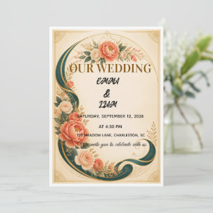 Faire-part de mariage à ruban botanique de luxe
