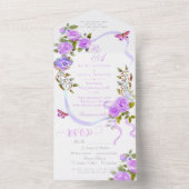 Faire-part de mariage à ruban de rose violet avec  (À l'intérieur)