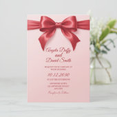 Faire-part de mariage à ruban de satin rose (Debout devant)