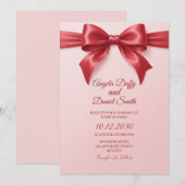 Faire-part de mariage à ruban de satin rose (Devant / Derrière)