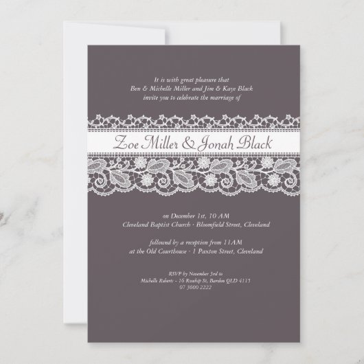 Faire-part de mariage à ruban en dentelle (Devant)