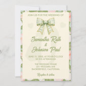 Faire-part de mariage à ruban gingham vert fleur s (Devant)