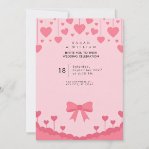 Faire-part de mariage à ruban pastel et coeurs ros