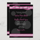 Faire-part de mariage à ruban rose noir Polka (Devant / Derrière)