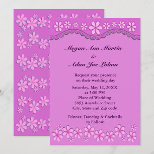 Faire-part de mariage à six pétales rose violet