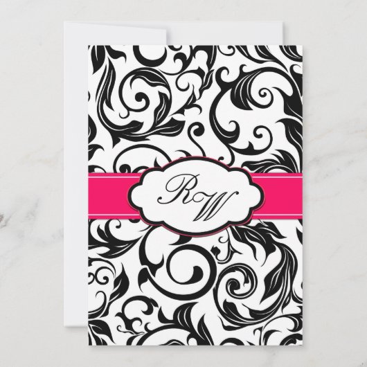 Faire-part de mariage à spirale noire et rose (Dos)