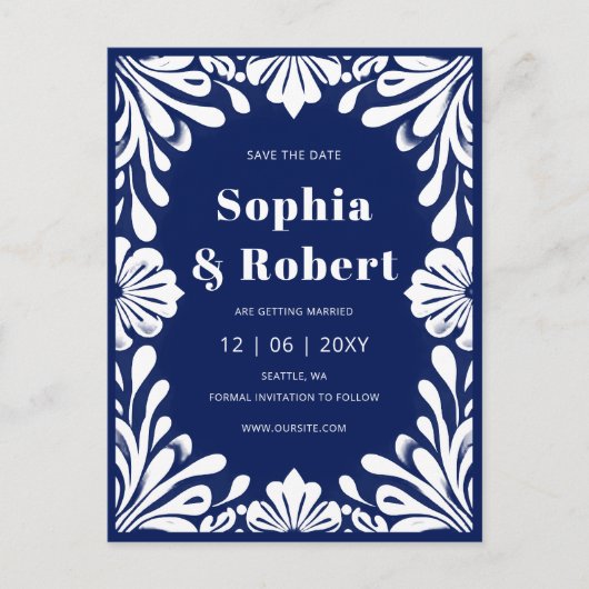 Faire-part de mariage à Talavera Bleu de la Marine (Devant)