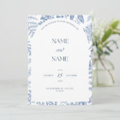 faire-part de mariage à thème bleu fleuri (Debout devant)