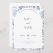 faire-part de mariage à thème bleu fleuri (Devant / Derrière)