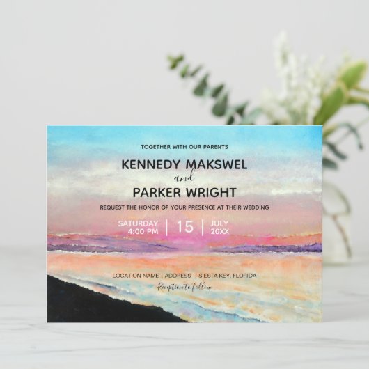 Faire-part de mariage à thème coucher de soleil su (Debout devant)
