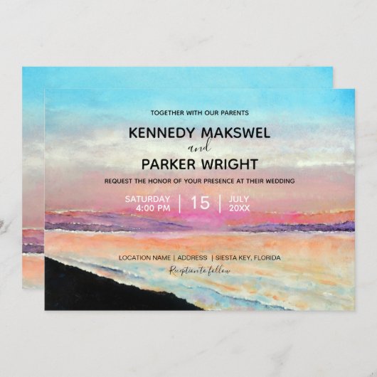 Faire-part de mariage à thème coucher de soleil su (Devant / Derrière)