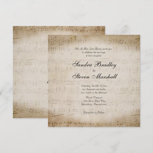 Faire-part de mariage à thème de la musique de feu (Devant / Derrière)