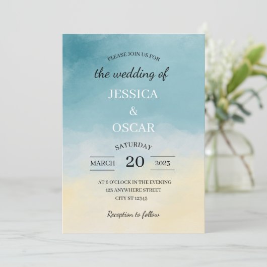 Faire-part de mariage à thème de plage minimale (Debout devant)