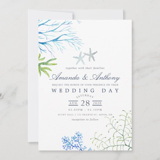 Faire-part de mariage à thème de plage sur algues  (Devant)