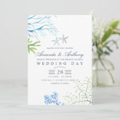 Faire-part de mariage à thème de plage sur algues  (Debout devant)