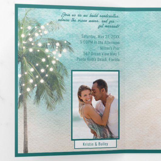 Faire-part de mariage à thème de plage triples (Intérieur en premier)