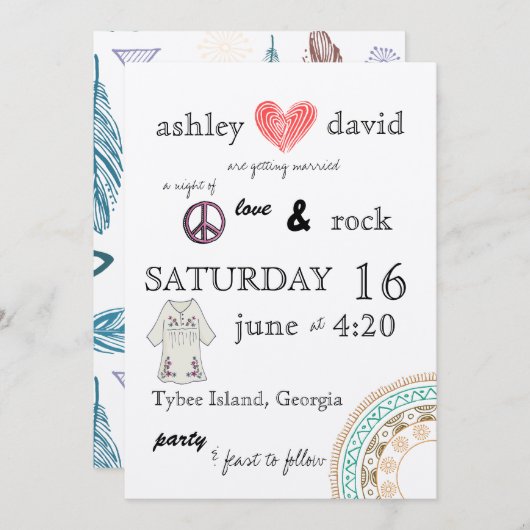 faire-part de mariage à thème des années 1970 (Devant / Derrière)