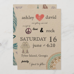 faire-part de mariage à thème des années 1970