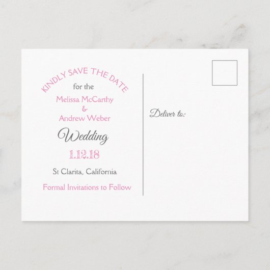 Faire-part de mariage à thème dollar de sable rose (Dos)