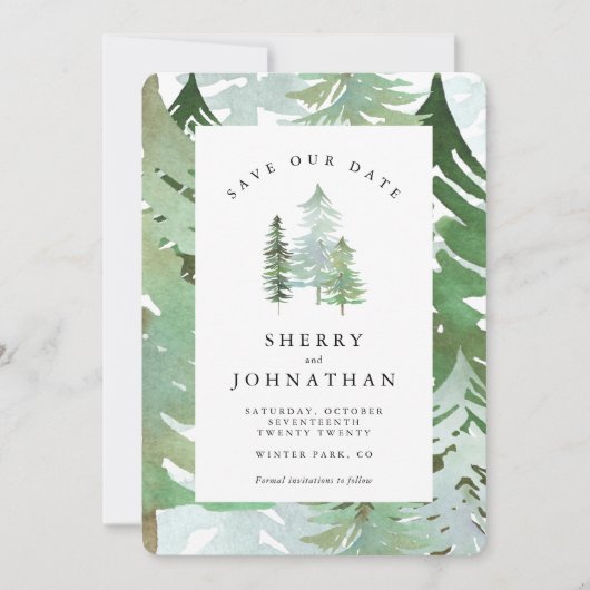 Faire-part de mariage à thème forêt aquarelle pour (Devant)