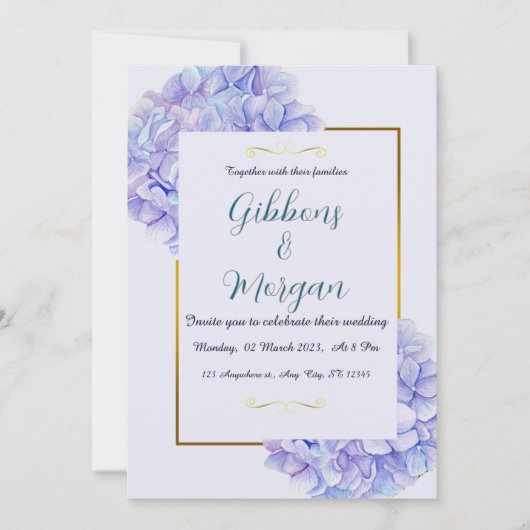Faire-part de mariage à thème Hydrangée (Devant)