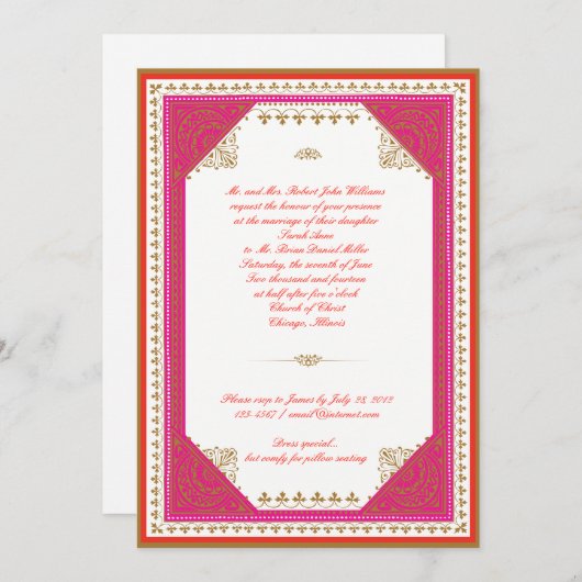 Faire-part de mariage à thème marocaine (Devant / Derrière)