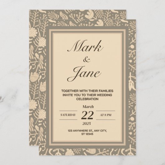 Faire-part de mariage à thème motif de fleurs (Devant / Derrière)