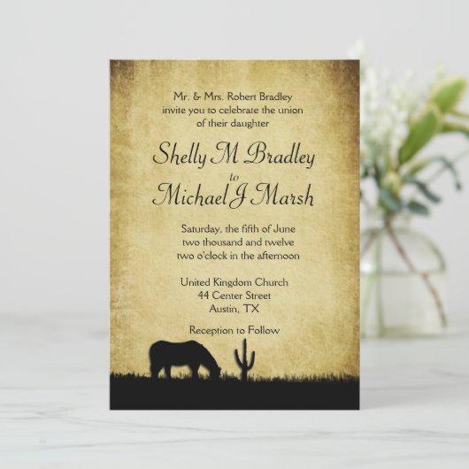 Faire-part de mariage à thème occidental rustique (Debout devant)