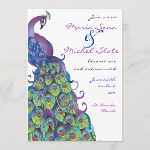 Faire-part de mariage à thème Peacock Bleu
