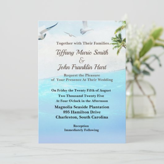 Faire-part de mariage À Thème Plage (Debout devant)