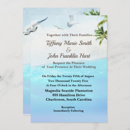 Faire-part de mariage À Thème Plage (Devant / Derrière)