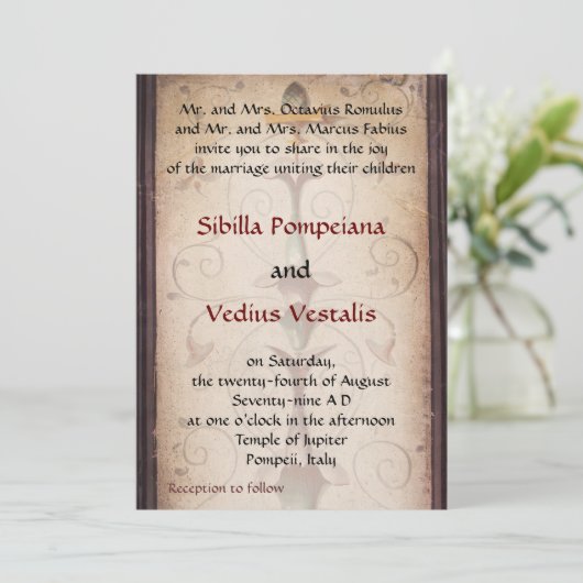 Faire-part de mariage à thème Pompéi (Debout devant)