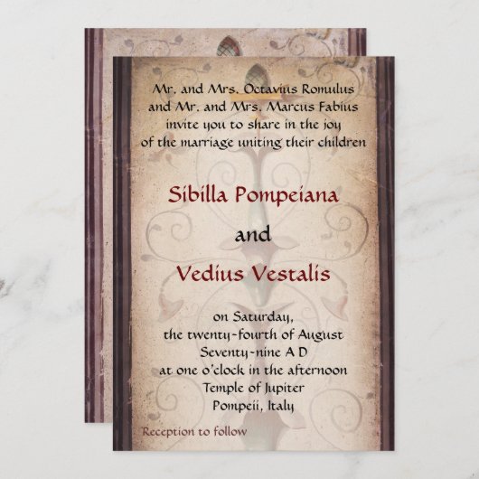 Faire-part de mariage à thème Pompéi (Devant / Derrière)