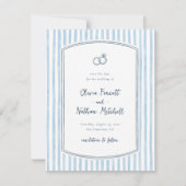 Faire-Part de Mariage à Thème Rayures Bleues Rétro (Devant)