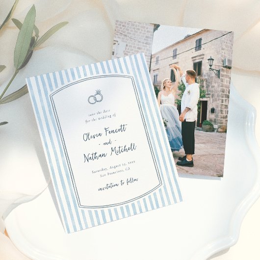 Faire-Part de Mariage à Thème Rayures Bleues Rétro
