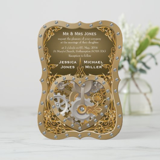 faire-part de mariage à thème Steampunk (Debout devant)