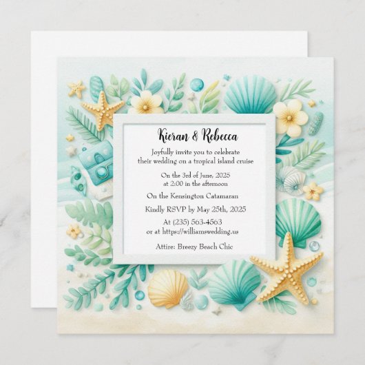 Faire-part de mariage à thème Turquoise Beach (Devant / Derrière)