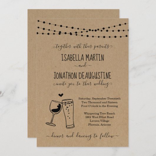 Faire-part de mariage à thème Vin & Bière (Devant / Derrière)