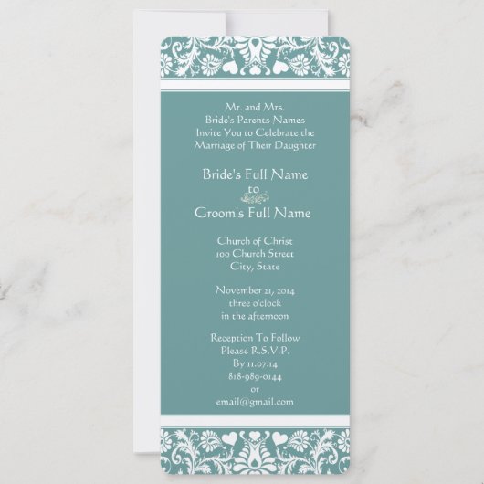 Faire-part de mariage à tourbillons en damassé sar (Devant)