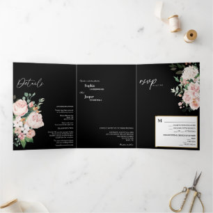 Faire-part de mariage à trois volets noir flou