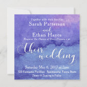Faire-part de mariage à typographie blanche et aqu (Devant)
