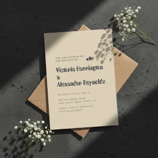Faire-part de mariage à typographie crème minimali