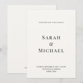 Faire-part de mariage à typographie moderne minima (Devant / Derrière)