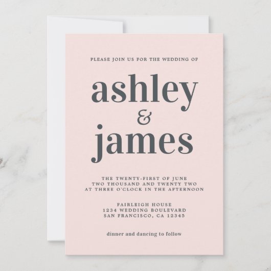 Faire-part de mariage à typographie rose tendre (Devant)