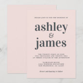 Faire-part de mariage à typographie rose tendre (Devant / Derrière)